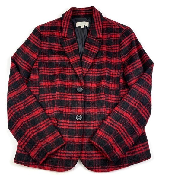 Talbots Wool Blend Red/Black Plaid Blazer Women's Size 10 Petite - Picture 1 of 8